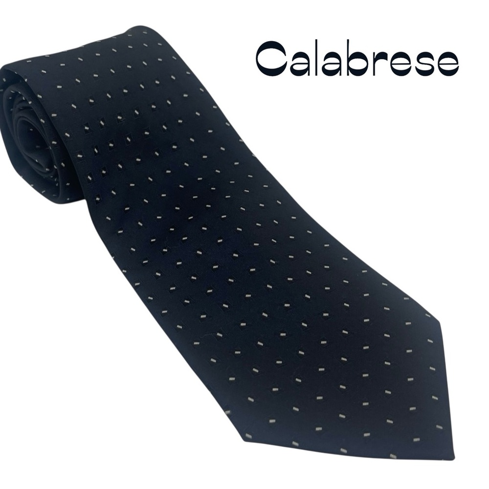 Vintage Calabrese Navy White Polka Dots Italian Necktie